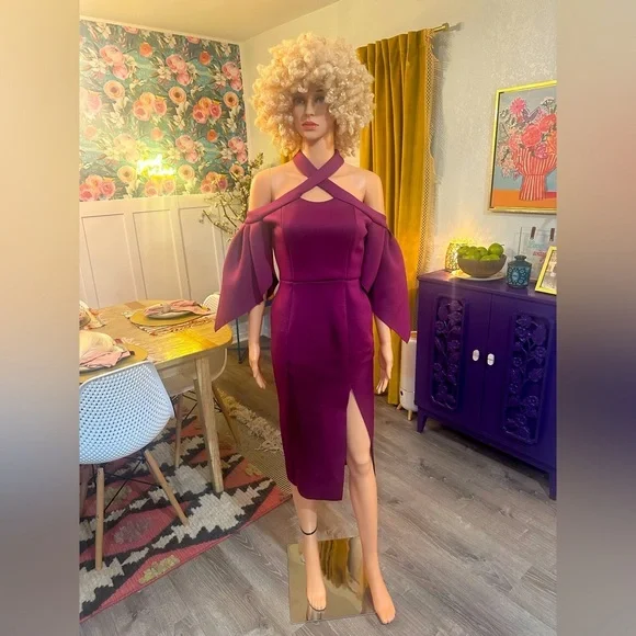 ASOS Purple/Maroon Unique Edgy Cut Out Dress Sz 4 - NWT - Picture 1 of 16